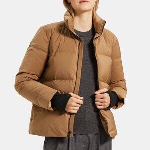 THEORY City Poly Stand-Collar Puffer Coat Jacket in Golden Beige Size S